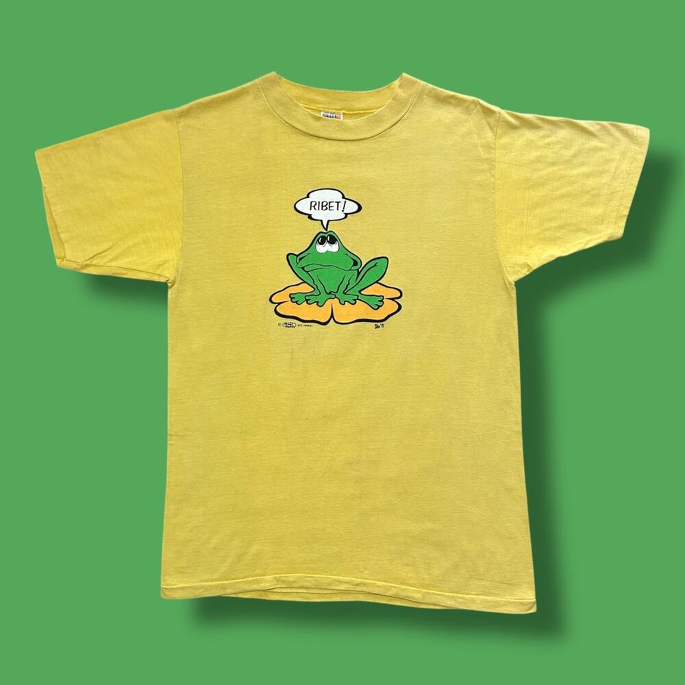 Vintage 70s Frog Shirt Crazy Shirts Hawaii Tee 1972 Graphic T Shirt Yellow M/L